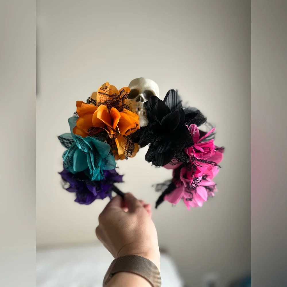 Fabric Flower Hairband with Skull Halloween